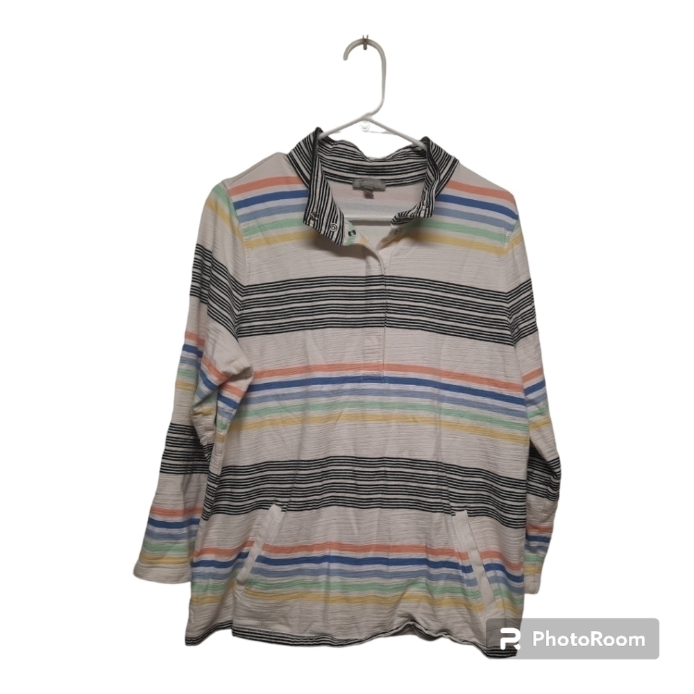 T by Talbots Womens UPF 50 Colorful Striped Light/Beach Wear Sweatshirt Size 1X